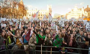 Thousands of protesters called on the government to combat climate change during National Climate Change March, December 6, 2008. Photograph: Anthony Upton/Rex Features